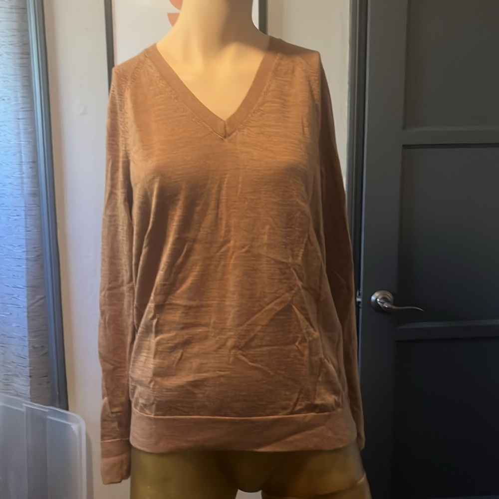 Tan with white ribbing sweater